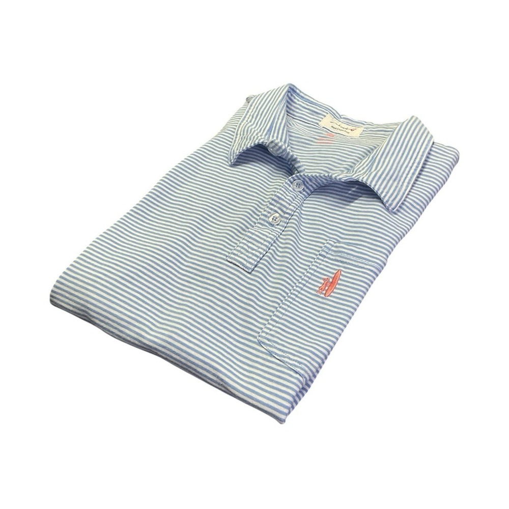 Johnnie-O Boys Size 16 Light Blue White Striped Short Sleeve Polo Shirt